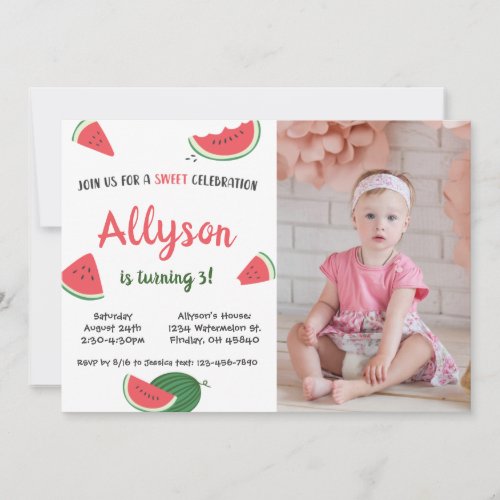 Sweet Watermelon Any Age Birthday Photo Invitation