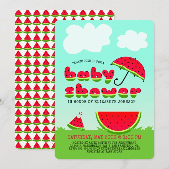 Sweet Watermelon Baby Shower Invitation (Front/Back)