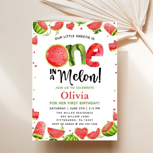 Sweet Watermelon Birthday 1st Birthday Party Invitation