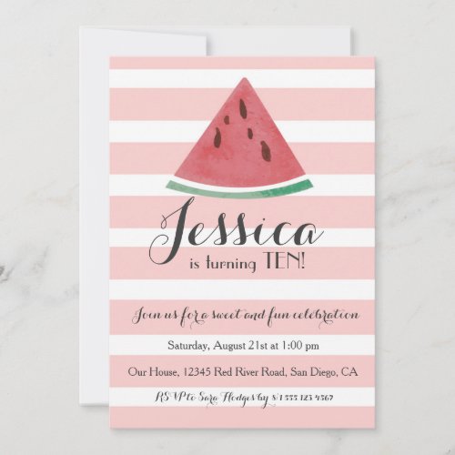 Sweet Watermelon Birthday Invitation for Girls