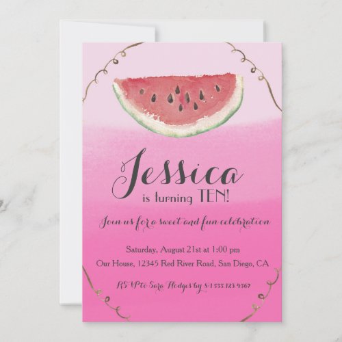 Sweet Watermelon Birthday Invitation for Girls