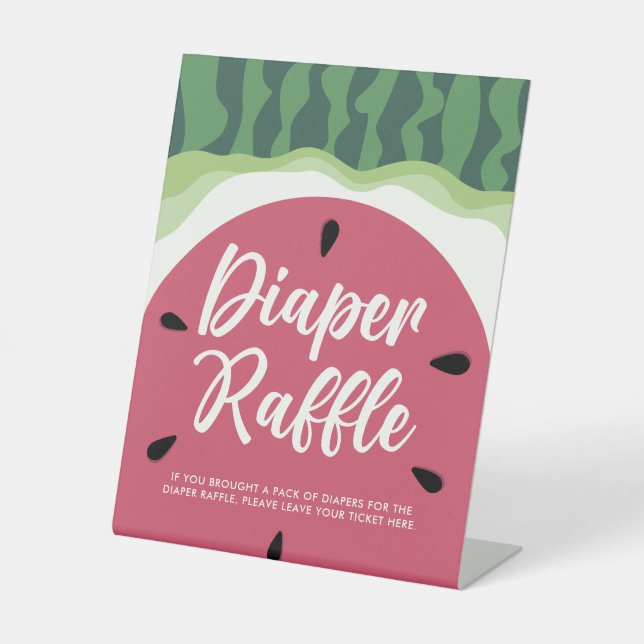 Sweet Watermelon Diaper Raffle Summer Baby Shower Pedestal Sign (Front)