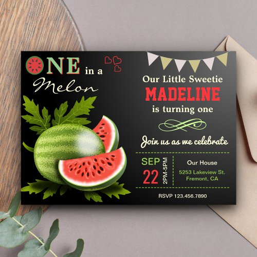 Sweet Watermelon First 1st Birthday Party Invitation