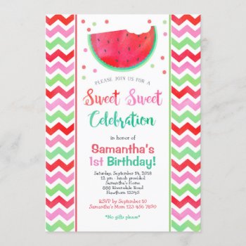 Sweet Watermelon Girl Birthday Party Invitation by ApplePaperie at Zazzle