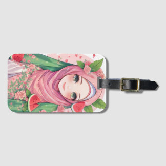 Sweet Watermelon Girl – Cute Anime iPhone 15 Case Luggage Tag