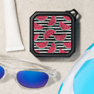 Sweet Watermelon on Stripes Black & White Pattern Bluetooth Speaker