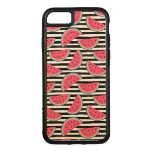 Sweet Watermelon on Stripes Black & White Pattern Carved iPhone 8/7 Case
