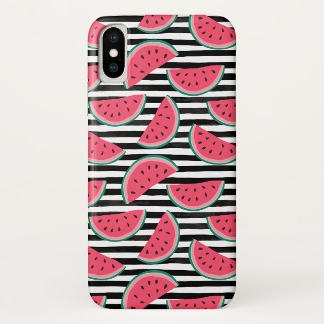 Sweet Watermelon on Stripes Black & White Pattern Case-Mate iPhone Case (Back)