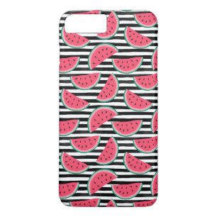 Sweet Watermelon on Stripes Black & White Pattern iPhone 8 Plus/7 Plus Case