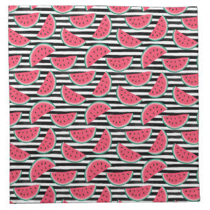 Sweet Watermelon on Stripes Black & White Pattern Cloth Napkin