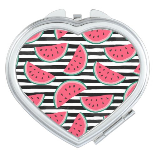 Sweet Watermelon on Stripes Black  White Pattern Compact Mirror