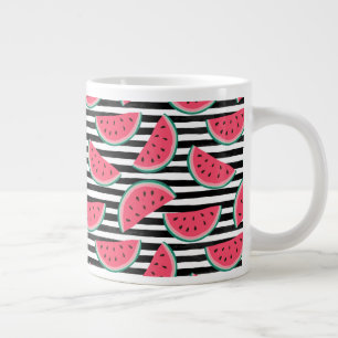 Sweet Watermelon on Stripes Black & White Pattern Giant Coffee Mug