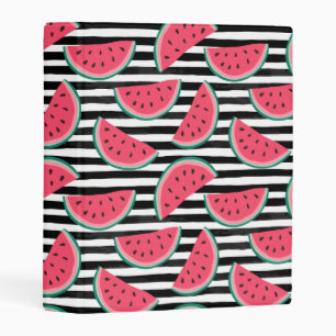 Sweet Watermelon on Stripes Black & White Pattern Mini Binder