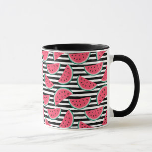 Sweet Watermelon on Stripes Black & White Pattern Mug