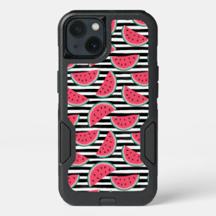Sweet Watermelon on Stripes Black & White Pattern iPhone 13 Case