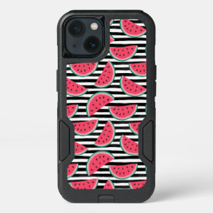 Sweet Watermelon on Stripes Black & White Pattern iPhone 13 Case
