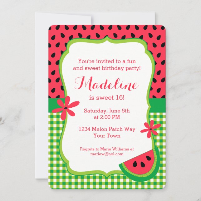 Sweet Watermelon Plaid Invitation (Front)