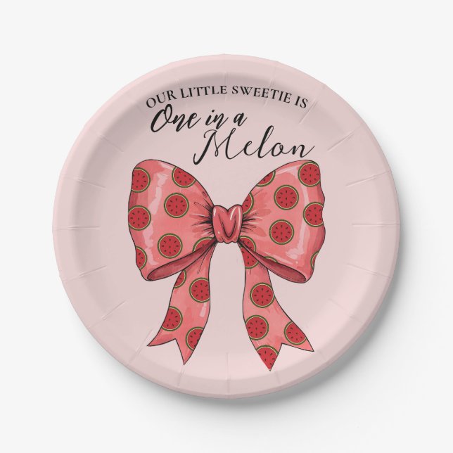 Sweet Watermelon Ribbon Summer Paper Plates (Front)