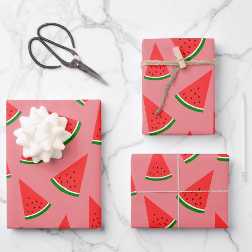 Sweet Watermelon Slice Pattern Pink Wrapping Paper Sheets