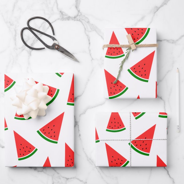 Sweet Watermelon Slice Pattern Wrapping Paper Sheets (Front)