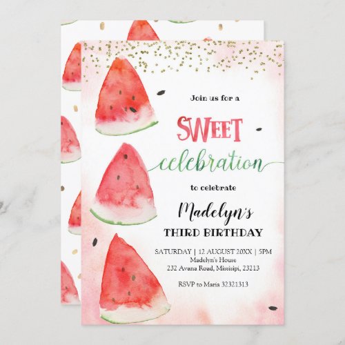 Sweet Watermelon Summer Birthday Invitation