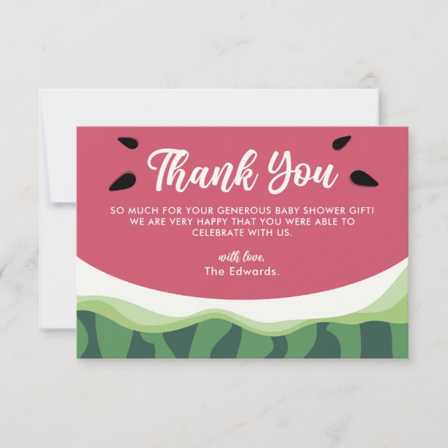 Sweet Watermelon Thank You Summer Baby Shower Card (Front)