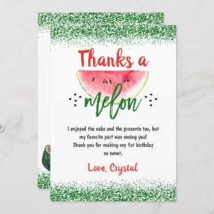 Sweet Watermelon Thanks a Melon Birthday Thank You Card
