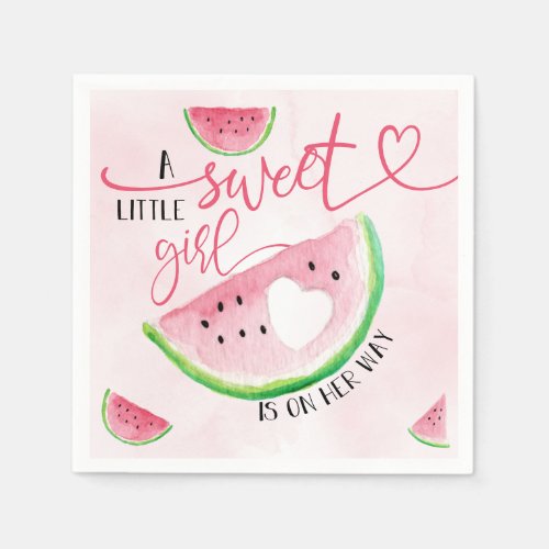 Sweet Watermelon Watercolor Baby Shower Napkins - For a mom to be having a little girl, this watercolor watermelon is a perfect theme for a baby shower.