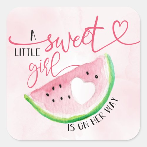 Sweet Watermelon Watercolor Baby Shower Square Sticker - For a mom to be having a little girl, this watercolor watermelon is a perfect theme for a baby shower.