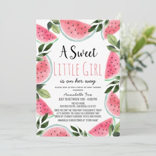 Sweet Watermelon Watercolor Drive_by Baby Shower Invitation