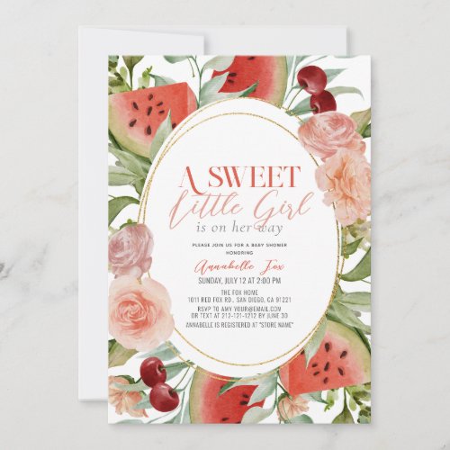Sweet Watermelon Watercolor Floral Baby Shower Invitation