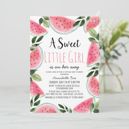 Sweet Watermelon Watercolor Virtual Baby Shower Invitation