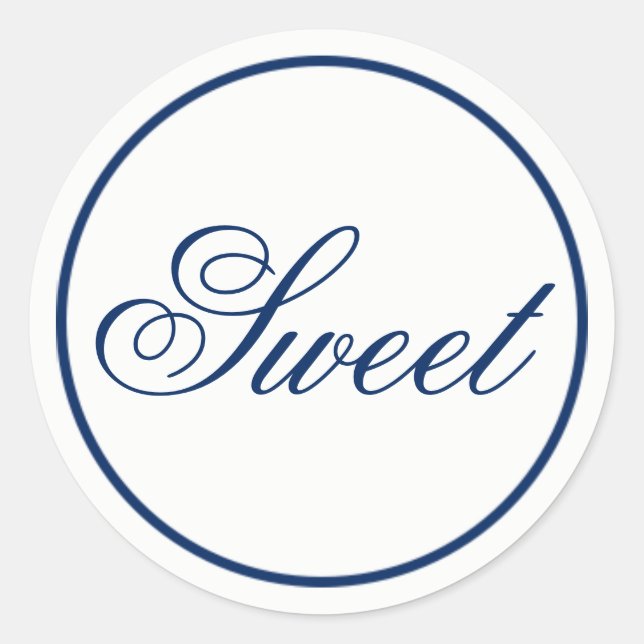 "Sweet" Wedding Favor & Welcome Bag Sticker - Navy (Front)