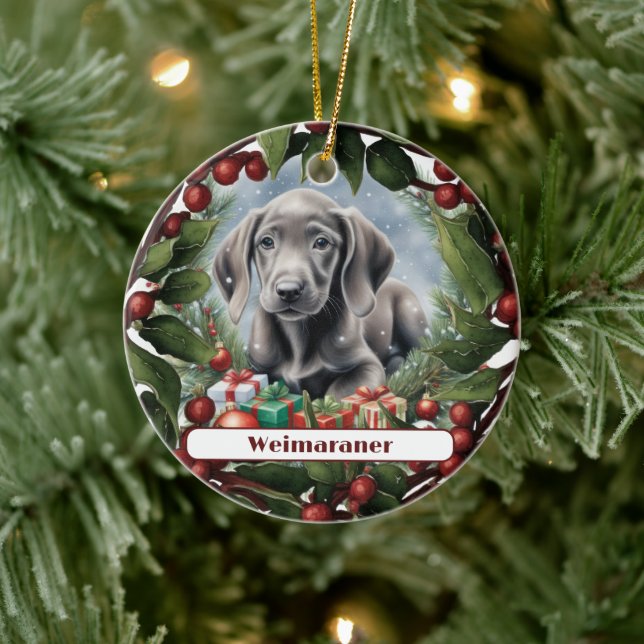 Sweet Weimaraner Puppy Custom Christmas  Ceramic Ornament (Tree)