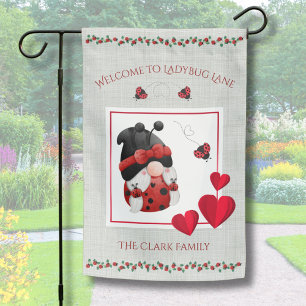 Sweet Welcome to Ladybug Lane Family Name Garden Flag