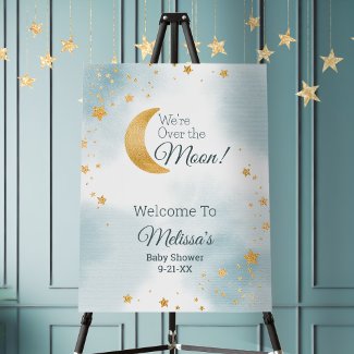 Sweet We're Over the Moon Boy Baby Shower Welcome