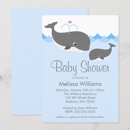Sweet Whale Baby Shower Invitations
