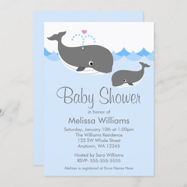 Sweet Whale Baby Shower Invitations (Front/Back)