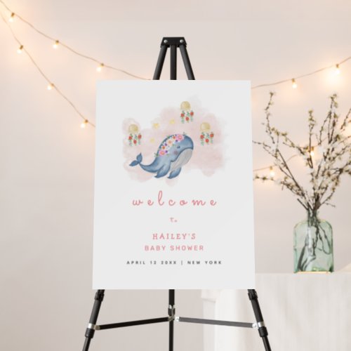 Sweet Whale Floral Baby Shower Welcome Sign