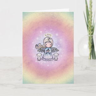 Sweet Whimsical Angel Polar Bears Christmas Card