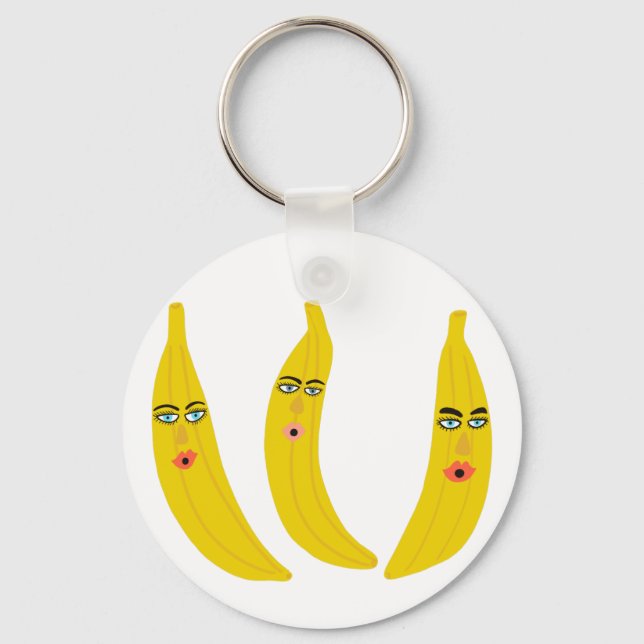 Sweet Whimsical Banana Trio Fruity Fun Keychain (Front)