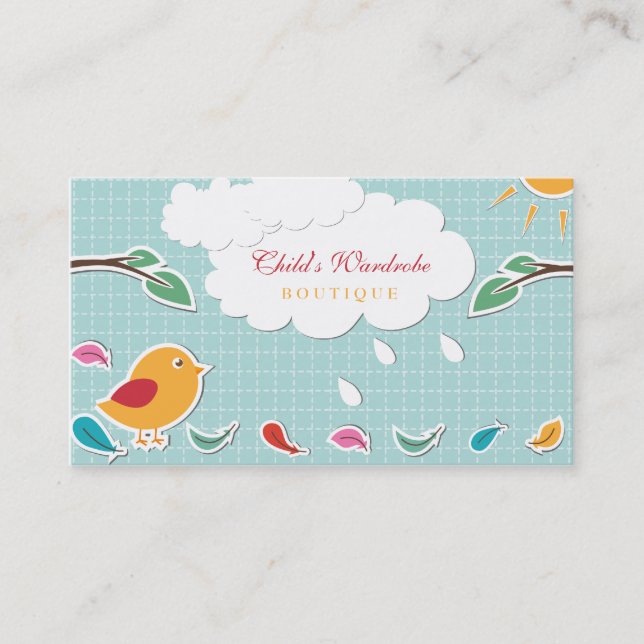 Sweet whimsical bird kids boutique business cards (Front)