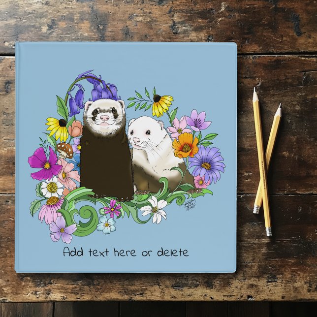 Sweet Whimsical Blue Cute Floral Ferrets Pair  3 Ring Binder (Creator Uploaded)