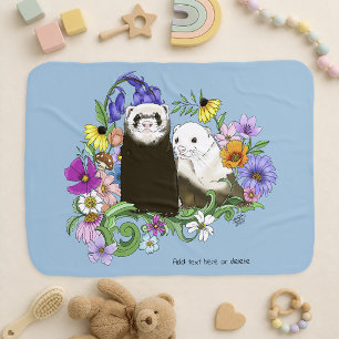 Sweet Whimsical Blue Cute Floral Ferrets Pair Baby Blanket