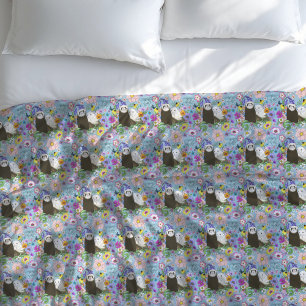 Sweet Whimsical Blue Cute Floral Ferrets Pair Duvet Cover