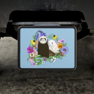 Sweet Whimsical Blue Cute Floral Ferrets Pair Hitch Cover