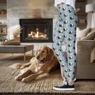 Sweet Whimsical Blue Cute Floral Ferrets Pair  Leggings