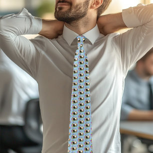 Sweet Whimsical Blue Cute Floral Ferrets Pair Neck Tie