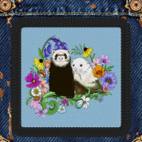 Sweet Whimsical Blue Cute Floral Ferrets Pair