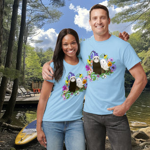 Sweet Whimsical Blue Cute Floral Ferrets Pair T-Shirt